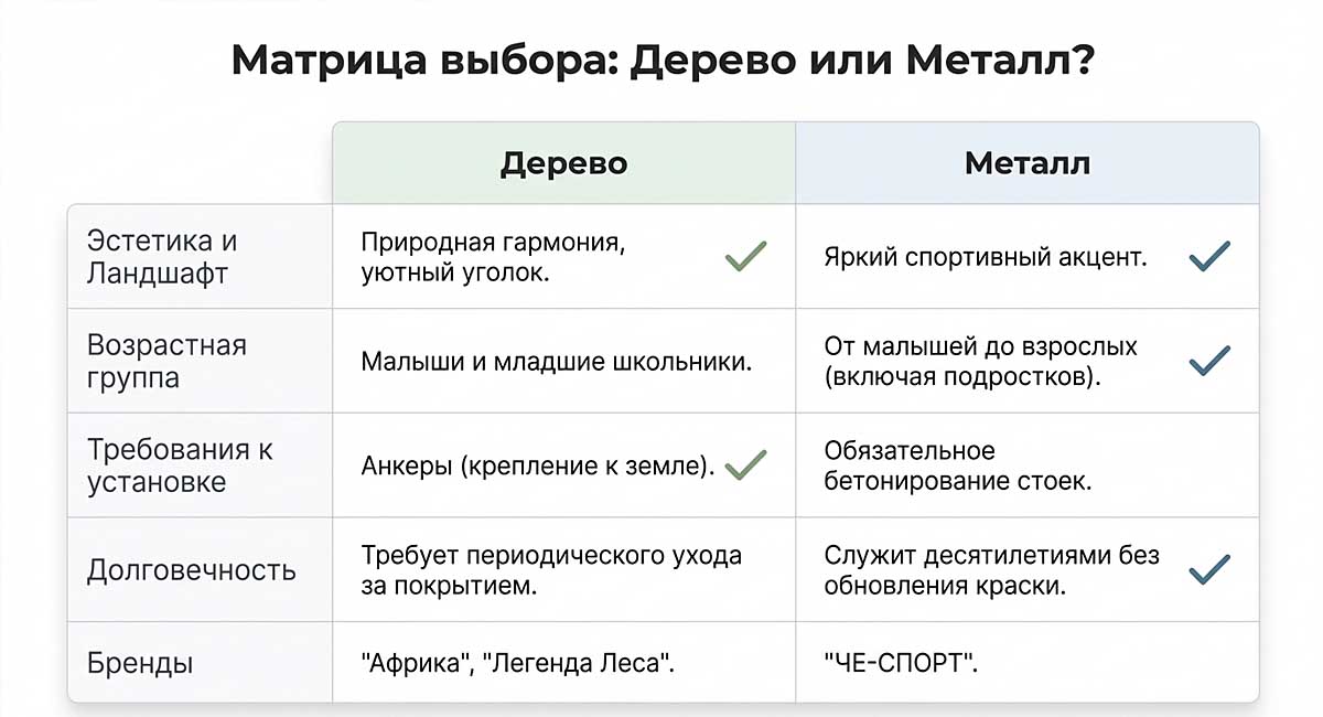 детские площадки для дачи Раменское: дерево или металл